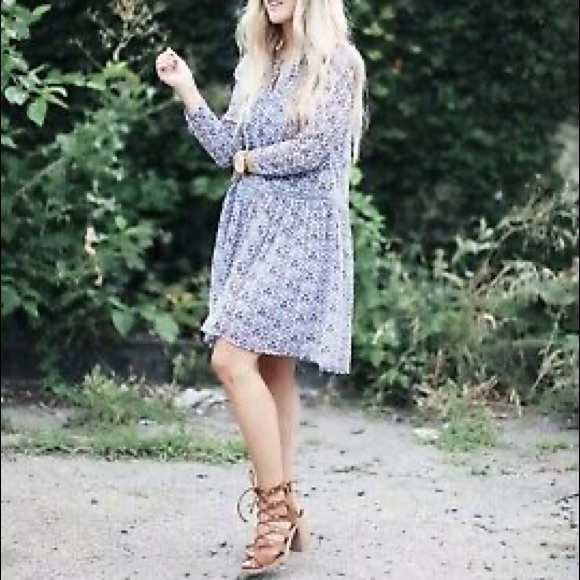 Anthro Holding Horses Crochet Lace Blue Floral Peasant Swing Baby Doll Dress - Picture 5 of 10